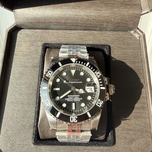 SeikoMod Black Dial Silver Bezel Watch